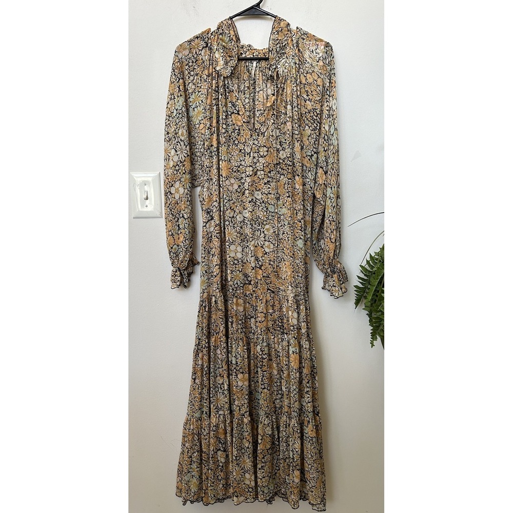 Free People Feeling Groovy Maxi Dress S Boho Floral Cottagecore Flowy peasant - Picture 2 of 7